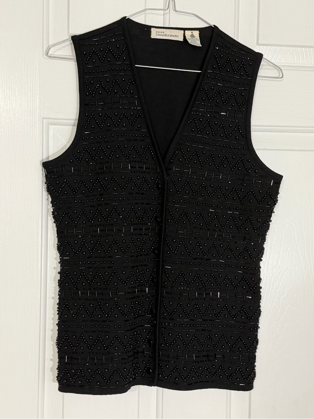 Dana Buchman Black Beaded Wool Vest Button up Sleeveless - Medium